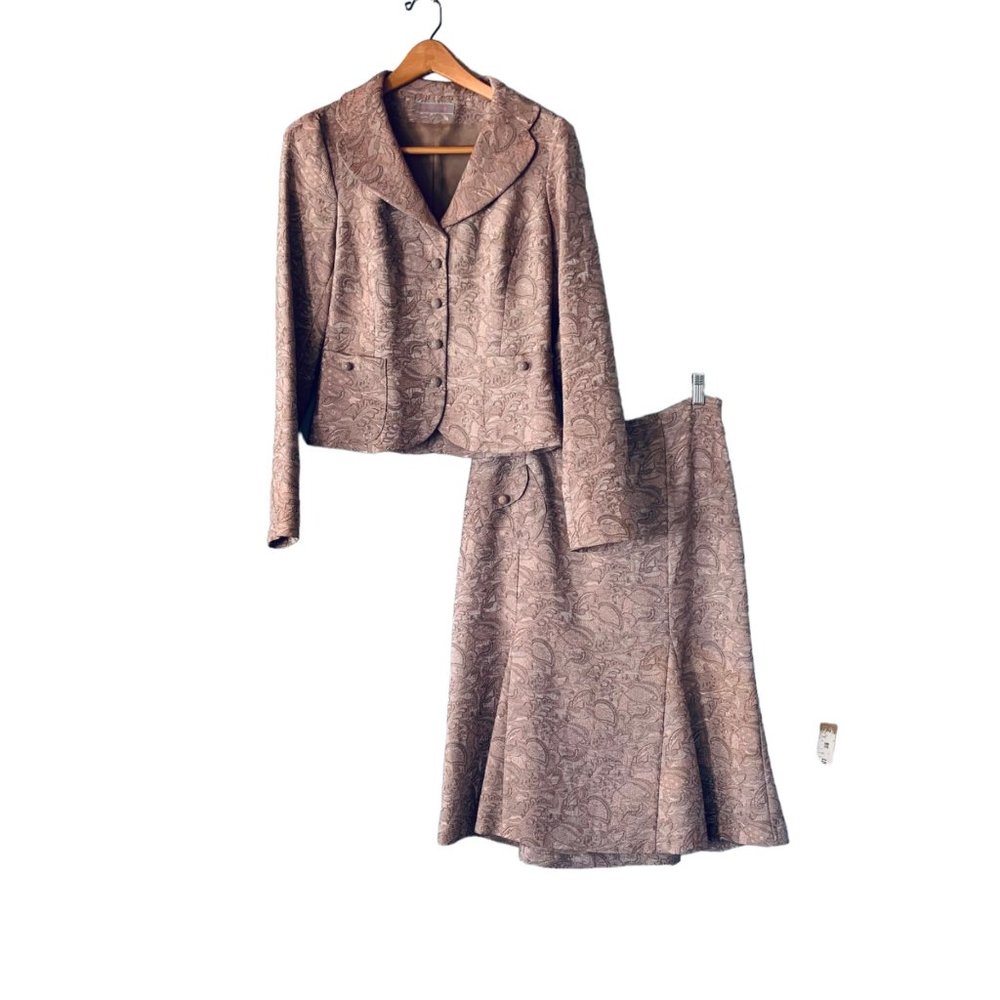Vintage 90s Helena Sorel Skirt Suit Size 38 US6 Mother of Bride Muted Pink Taupe
